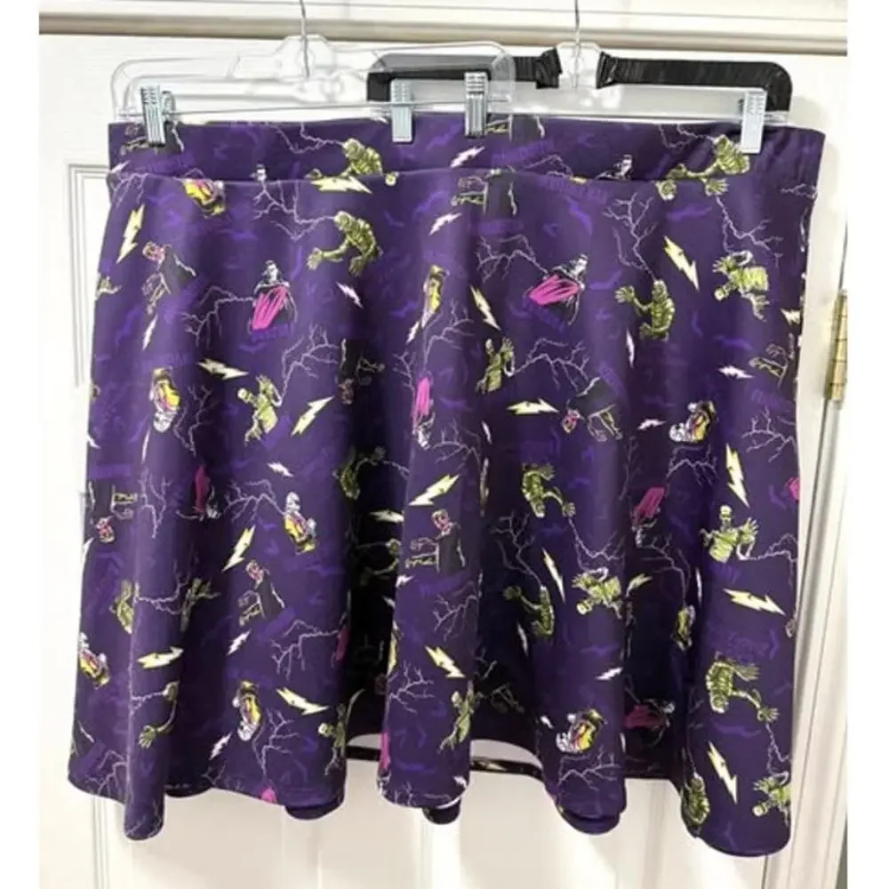Torrid Universal Monsters Punk Gothic Frankenstein Skater Skirt‎ 5X Dracula Bats